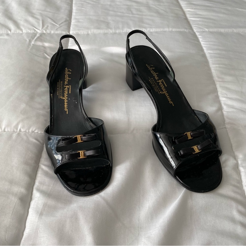 Ferragamo Black Leather Slingback Sandal
